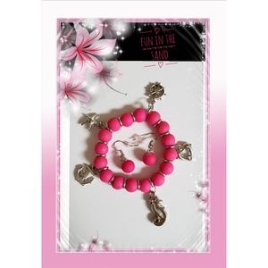 New Hot Pink Nautical Sea Bracelet Earring Set
